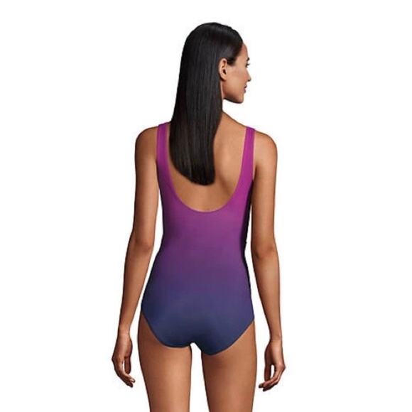 Lands End Violet Navy Blue Ombre V Neck Wrap One Piece Swimsuit Sz.8 - Picture 4 of 15